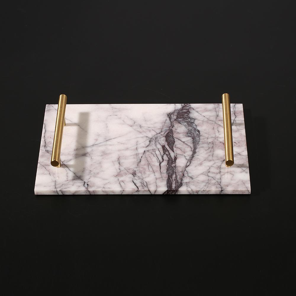 Marble Breakfast Tray Serving Tray with Gold Handles White Rectangle