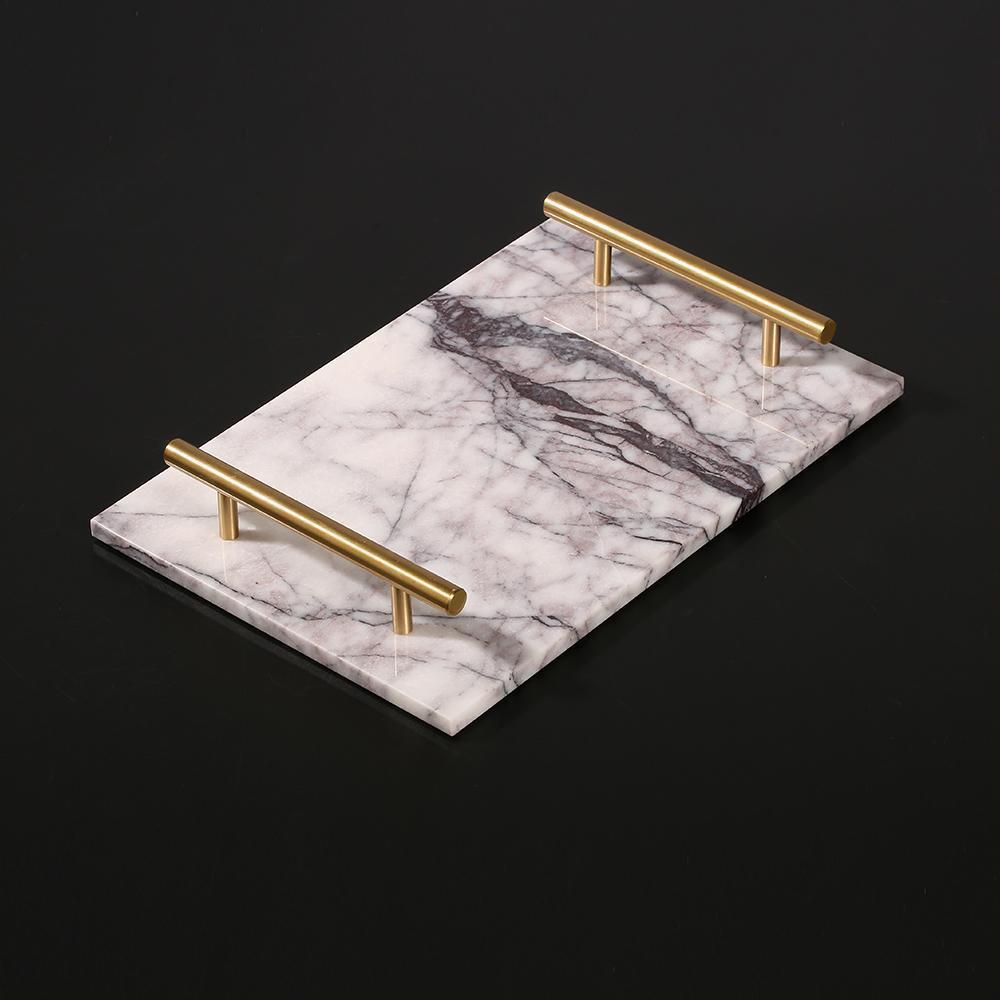 Marble Breakfast Tray Serving Tray with Gold Handles White Rectangle