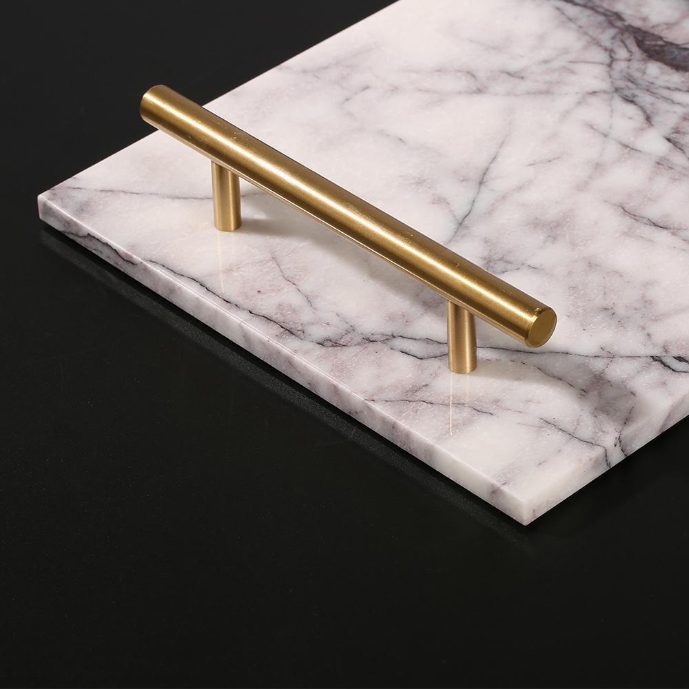 Marble Breakfast Tray Serving Tray with Gold Handles White Rectangle