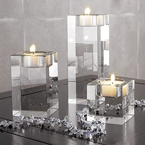 3-Piece Cuboid Crystal Candle Holder Clear Crystal Tea Light Holder