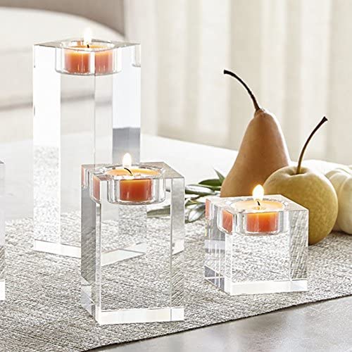 3-Piece Cuboid Crystal Candle Holder Clear Crystal Tea Light Holder