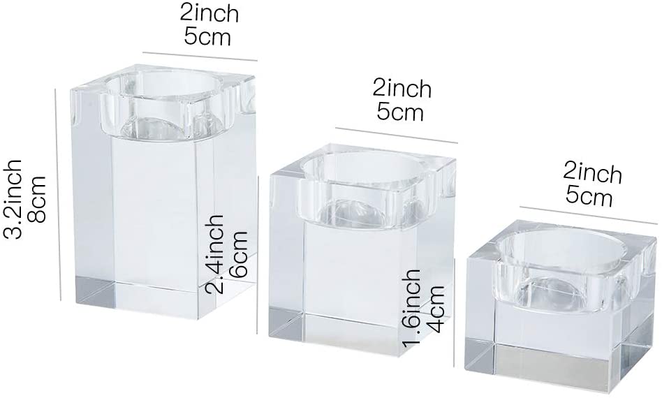 3 - Piece Cuboid Crystal Candle Holder Clear Crystal Tea Light Holder