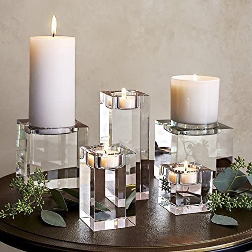 3 - Piece Cuboid Crystal Candle Holder Clear Crystal Tea Light Holder