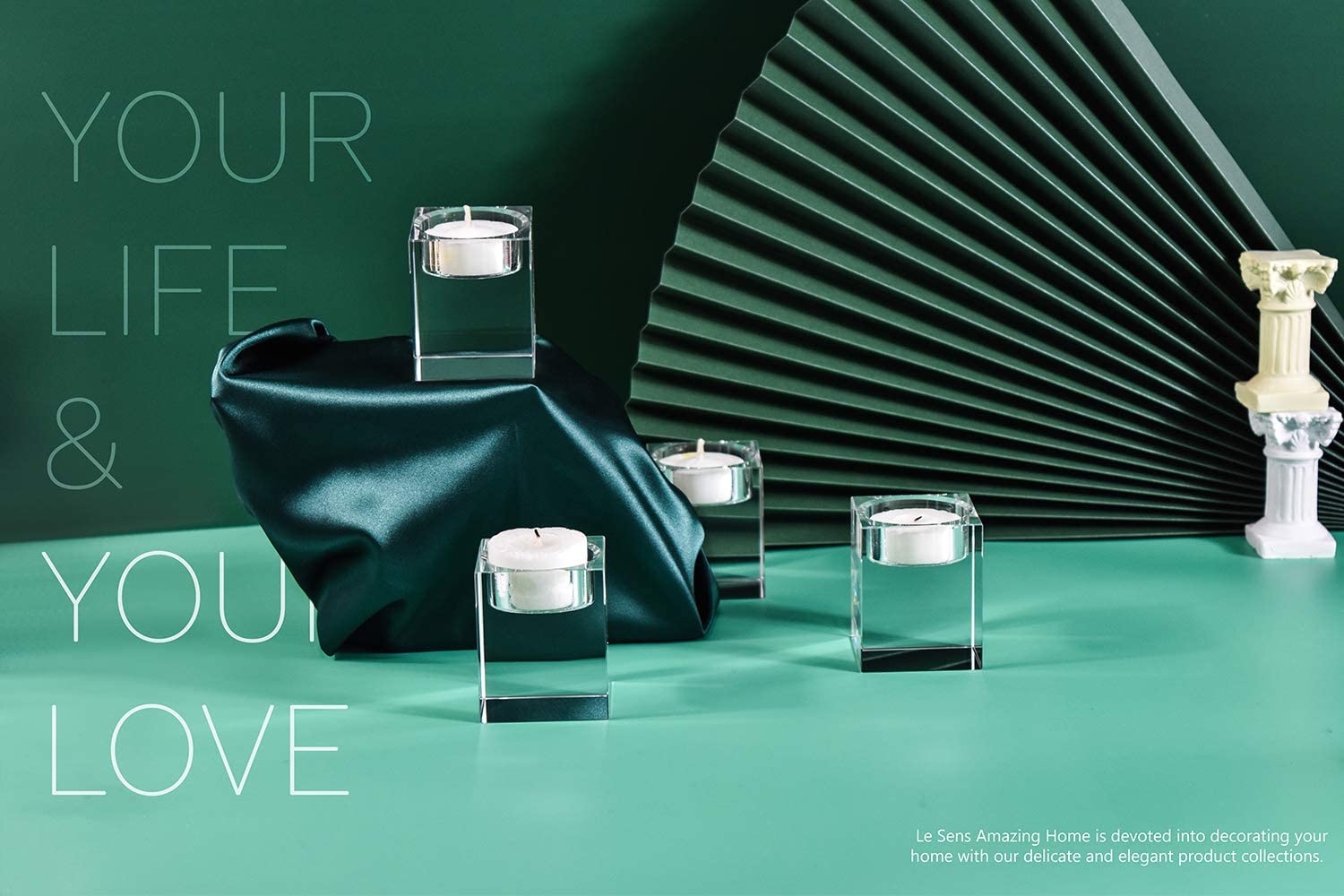 Cube Crystal Clear Glass Candle Holder Centerpiece Set of 4