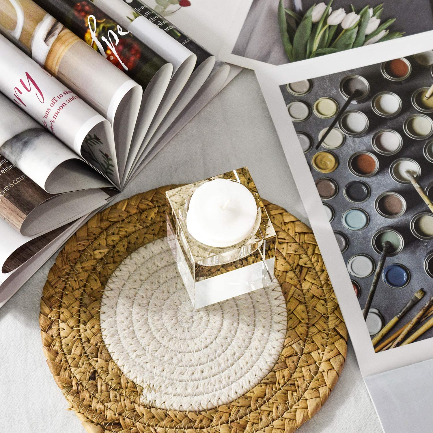 Cube Crystal Clear Glass Candle Holder Centerpiece Set of 4