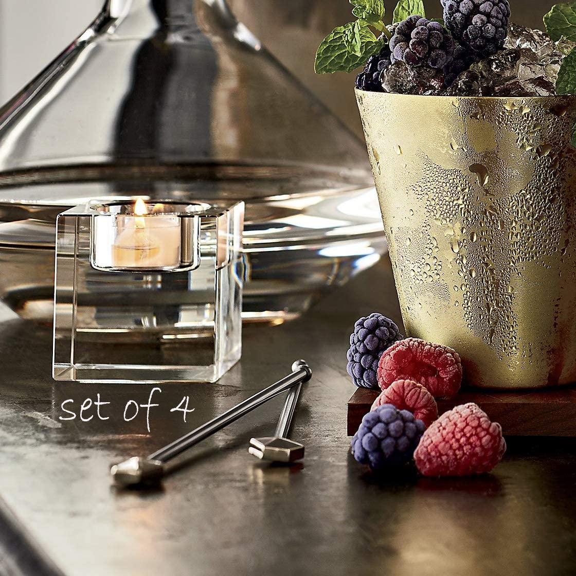 Cube Crystal Clear Glass Candle Holder Centerpiece Set of 4