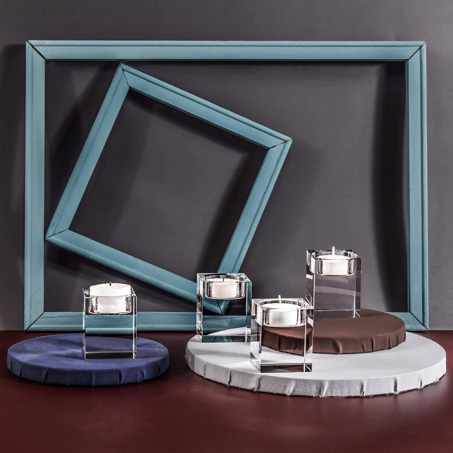 Cube Crystal Clear Glass Candle Holder Centerpiece Set of 4