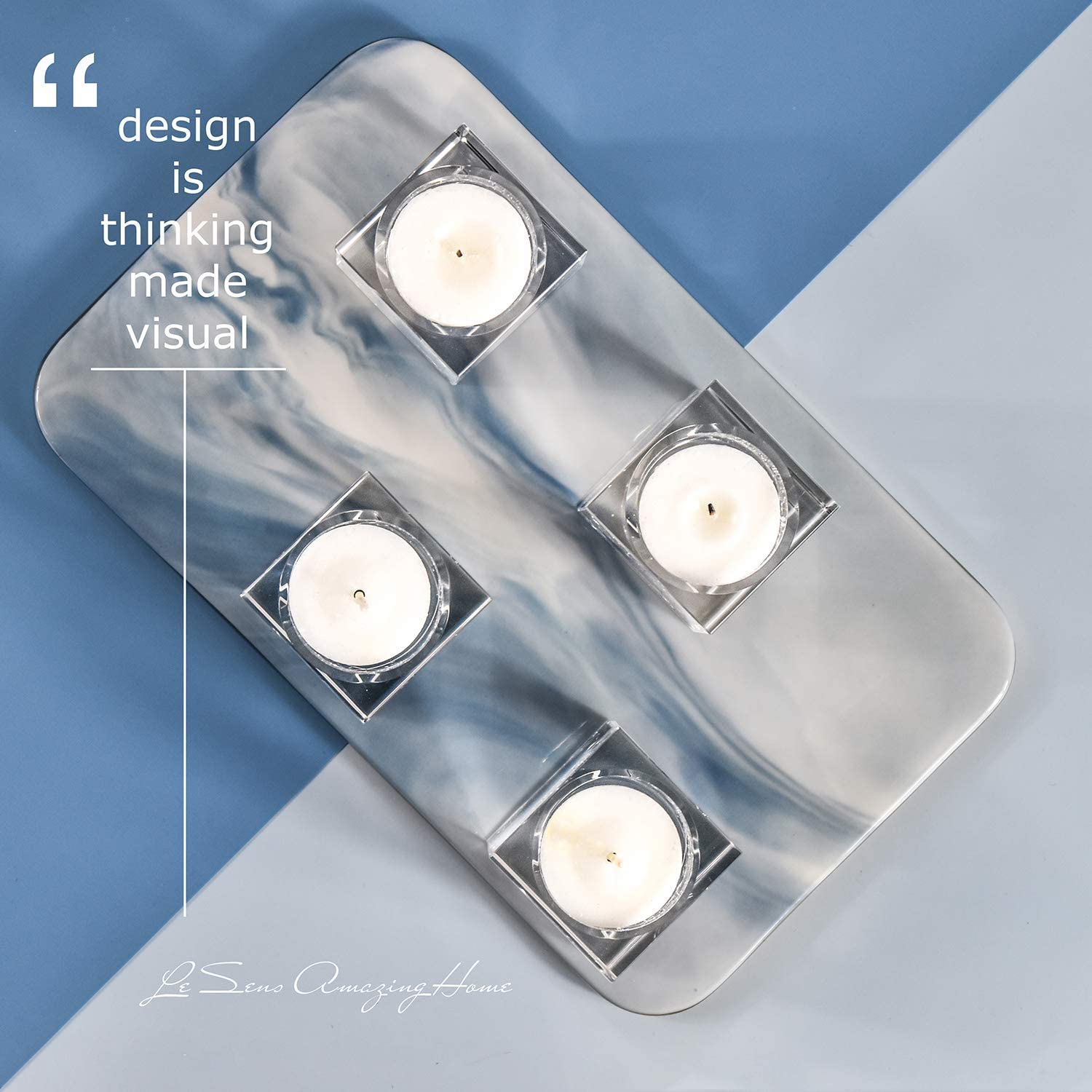 Cube Crystal Clear Glass Candle Holder Centerpiece Set of 4