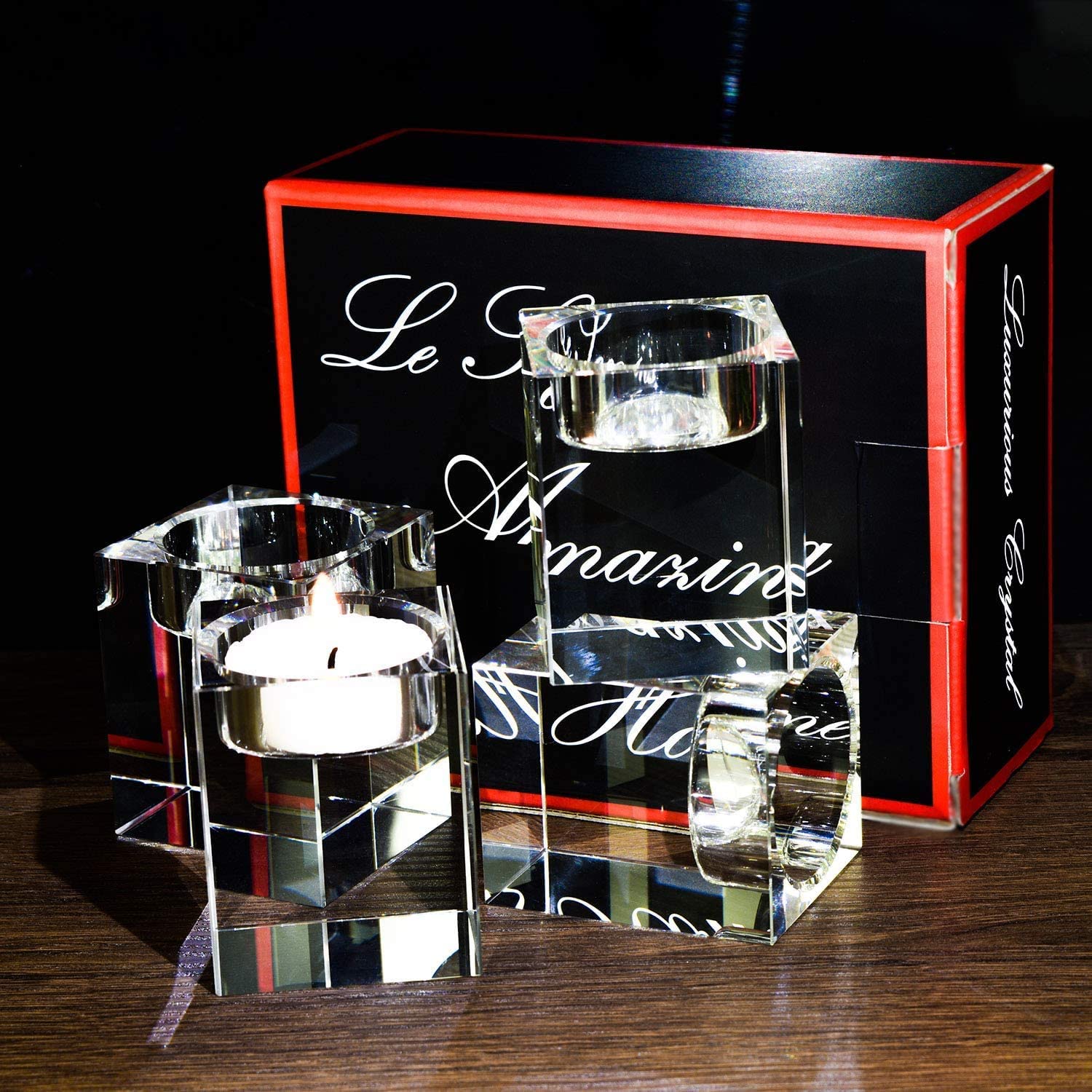 Cube Crystal Clear Glass Candle Holder Centerpiece Set of 4