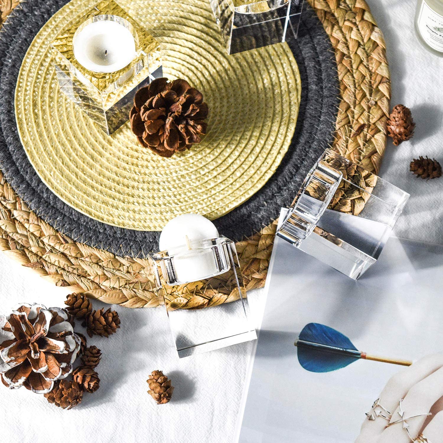 Cube Crystal Clear Glass Candle Holder Centerpiece Set of 4