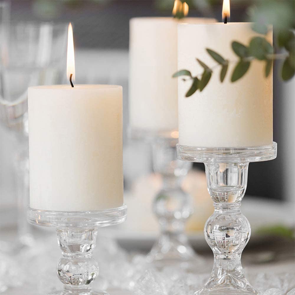 Clear Glass Candle Holder Elegant Pillar Taper Candlesticks Set of 3