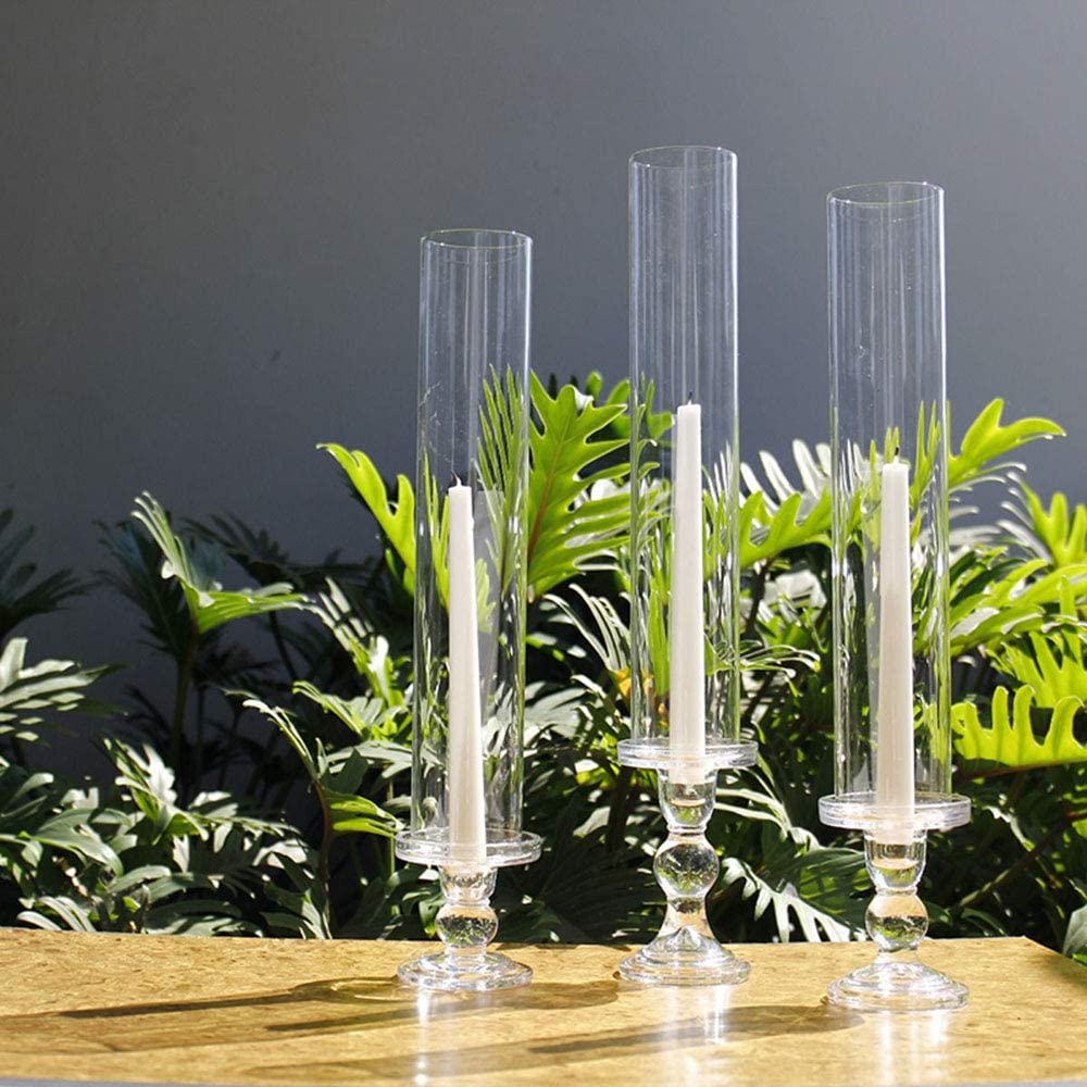 Clear Glass Candle Holder Elegant Pillar Taper Candlesticks Set of 3