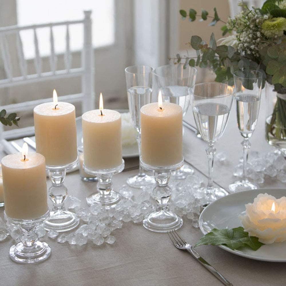 Clear Glass Candle Holder Elegant Pillar Taper Candlesticks Set of 3