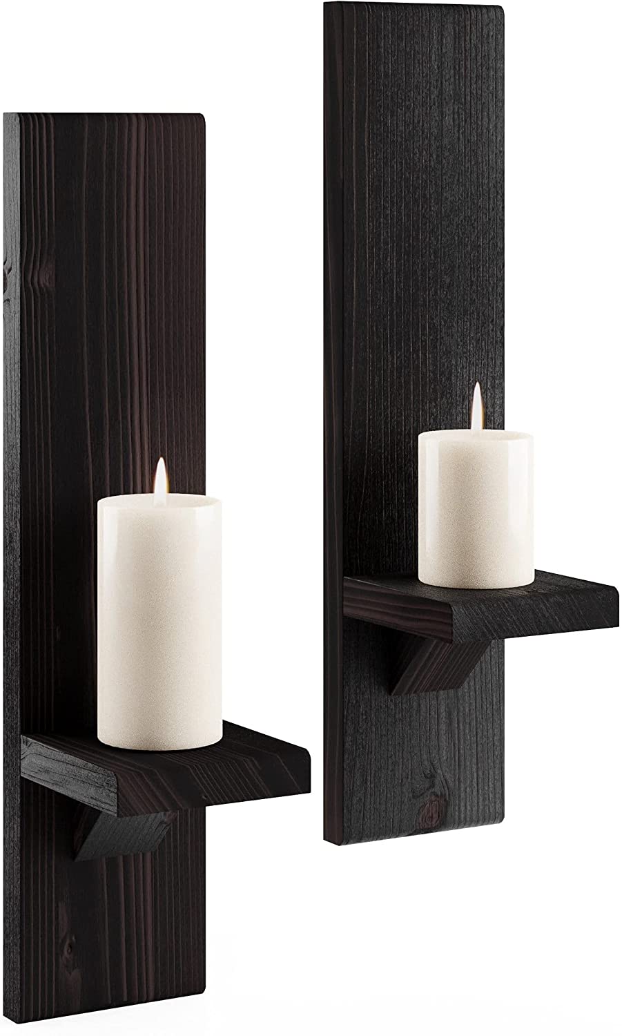 2Pcs Large Wooden Wall Mounted Candle Holder Rustic Pillar Candle Sconce