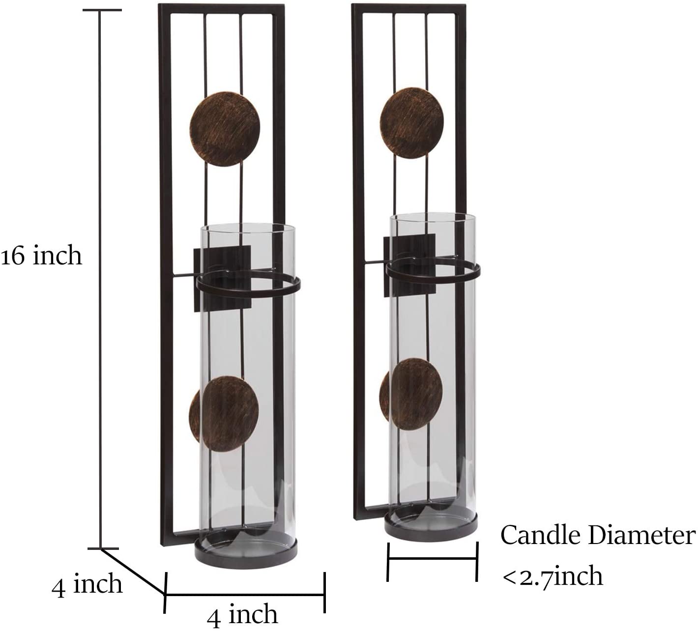 Wall Candle Holder Classic Metal Acrylic Wall Decorations Set of 2