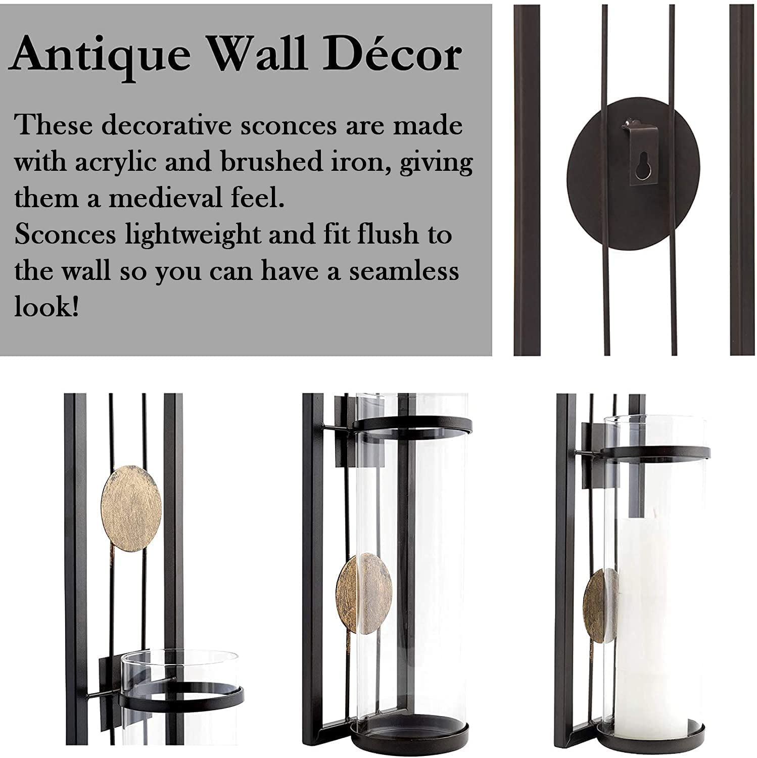 Wall Candle Holder Classic Metal Acrylic Wall Decorations Set of 2