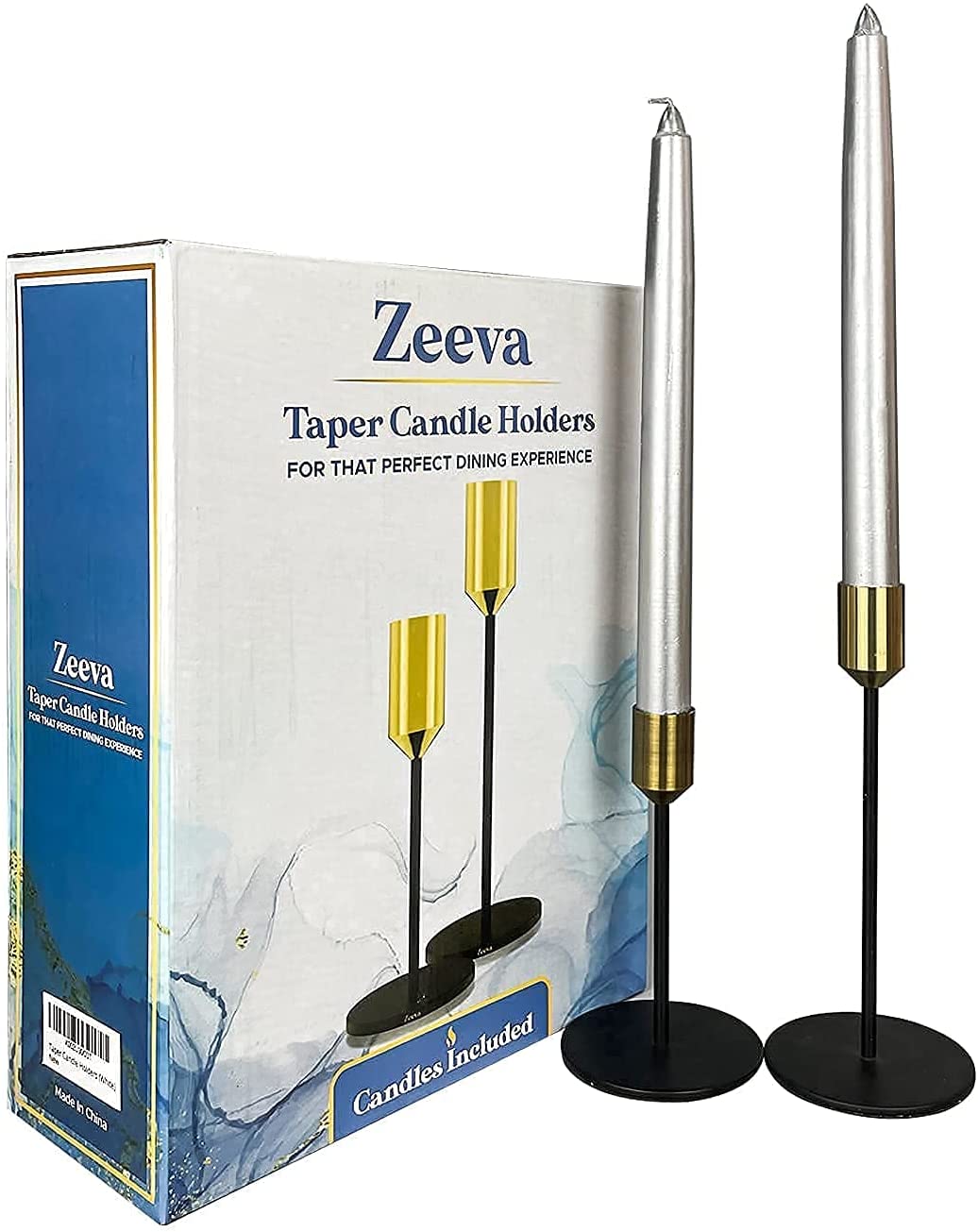 Modern Candle Holder Taper Gold Black Candlestick Holders Set of 2