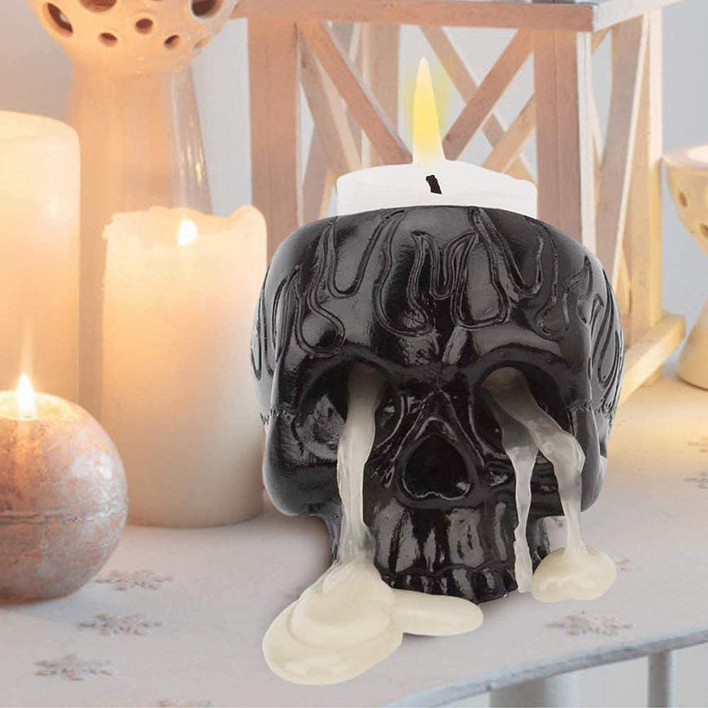 Skeleton Skull Candle Holder Tealight Cup Resin Candlestick Crafts Set of 2