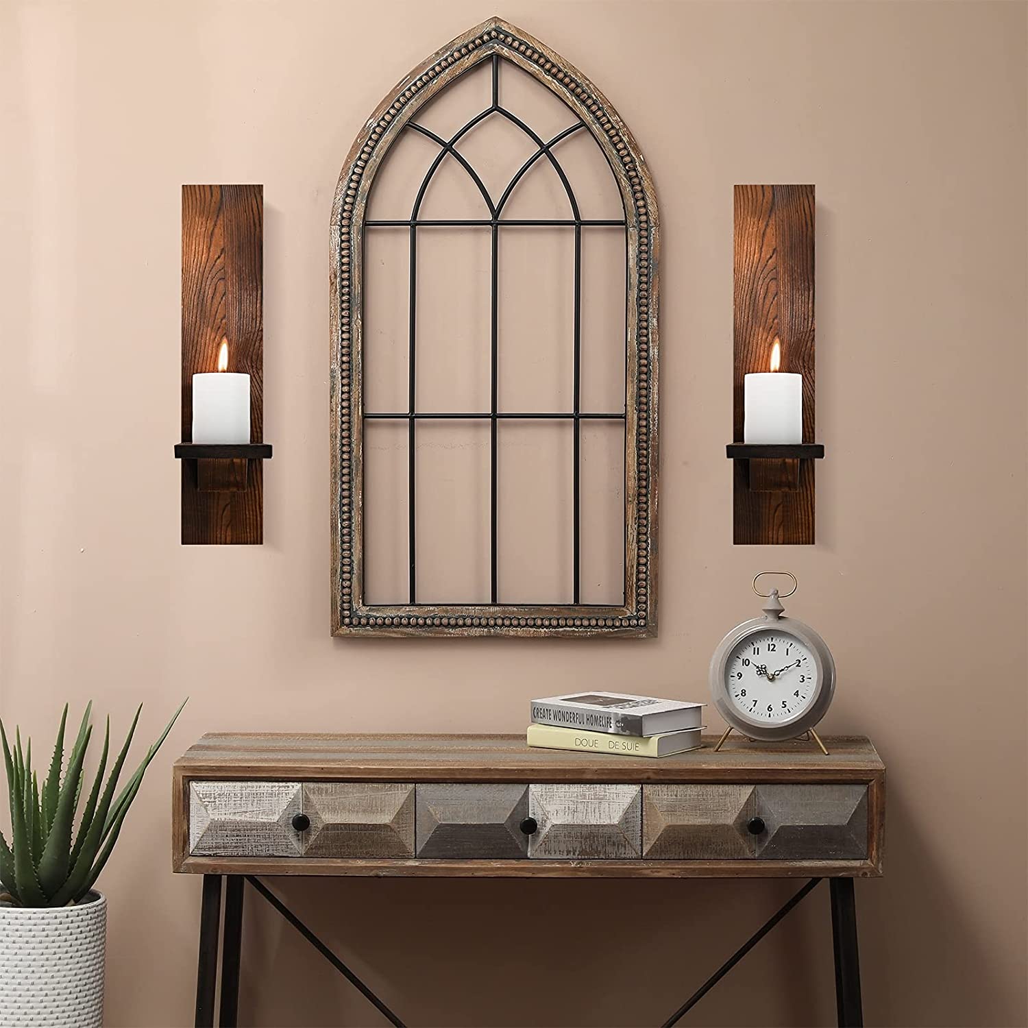 Decorative Wall Sconce Candle Holder Wooden Candle Holder Set of 2