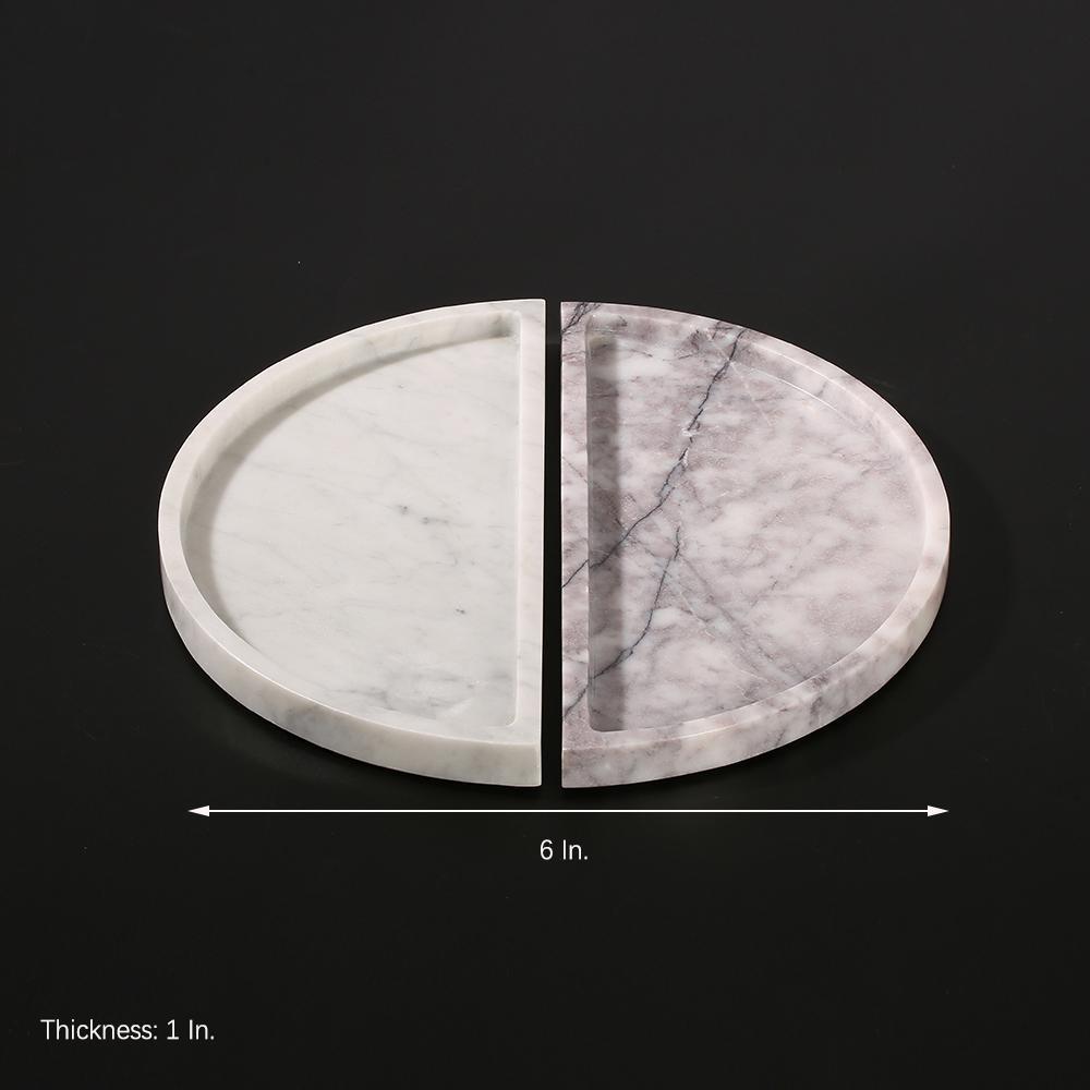 2 Piece Semicircle Marble Fruit Tray Large Round Serving Tray Decor White