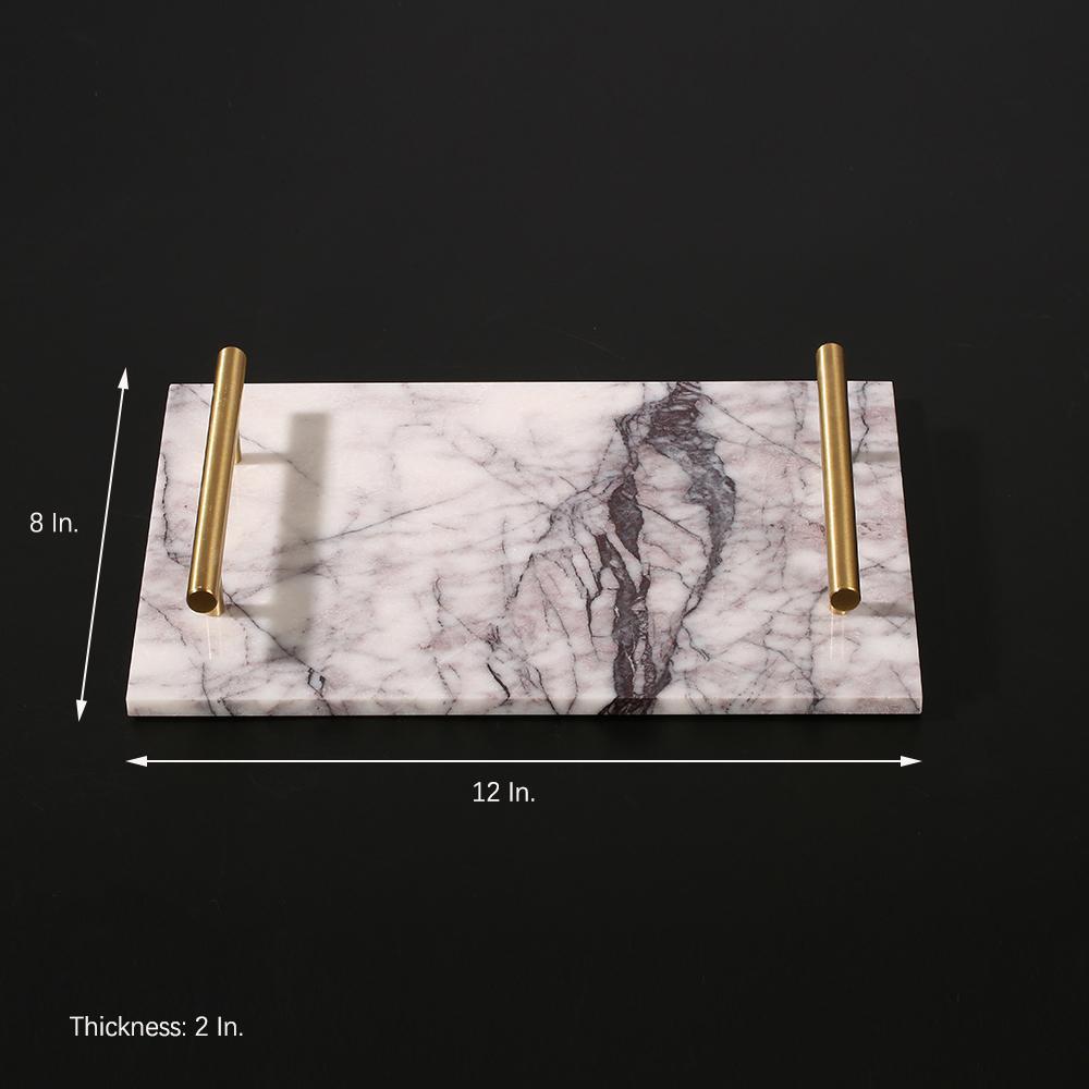 Marble Food Tray Serving Tray with Gold Handles White Rectangle