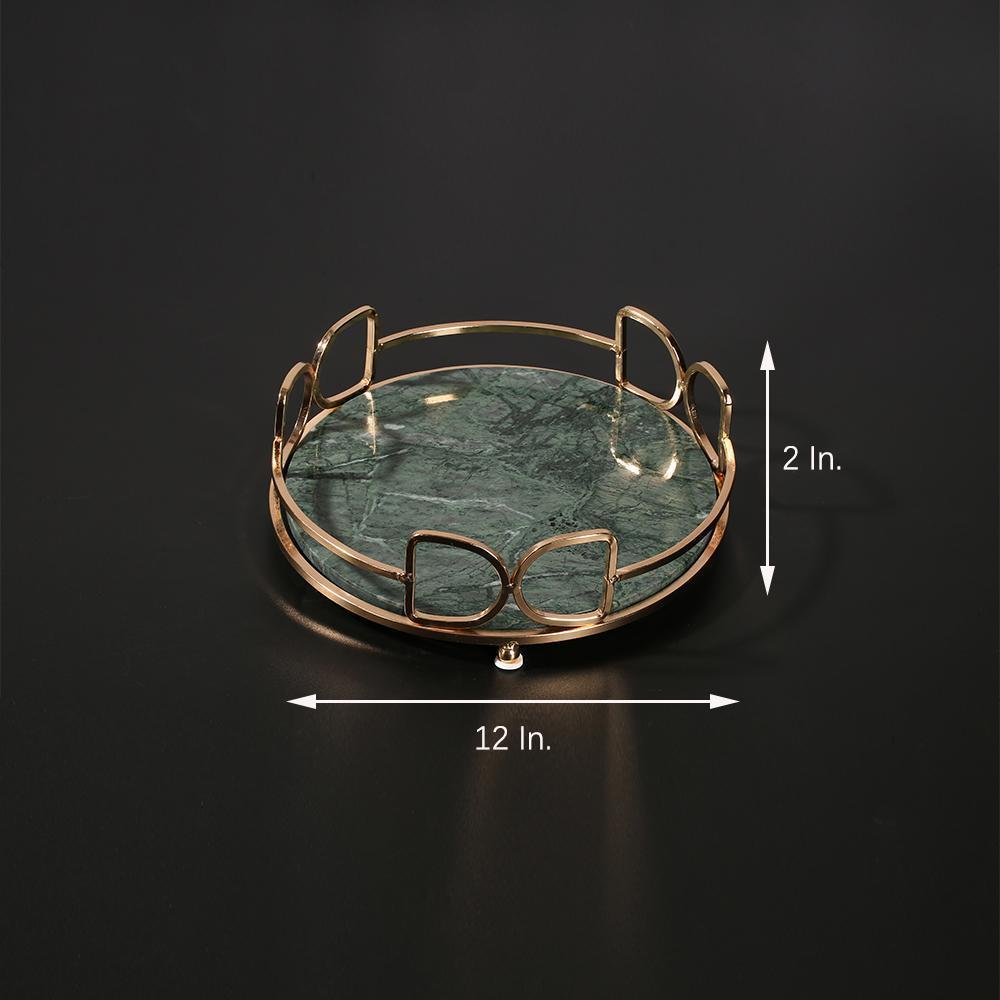 Marble Vanity Perfume Gold Holder Tray Storage Desk Tray Round Green