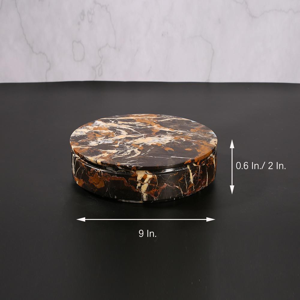 Marble Round Fruit Tray Small Serving Desk Tray with Lid Black Gold