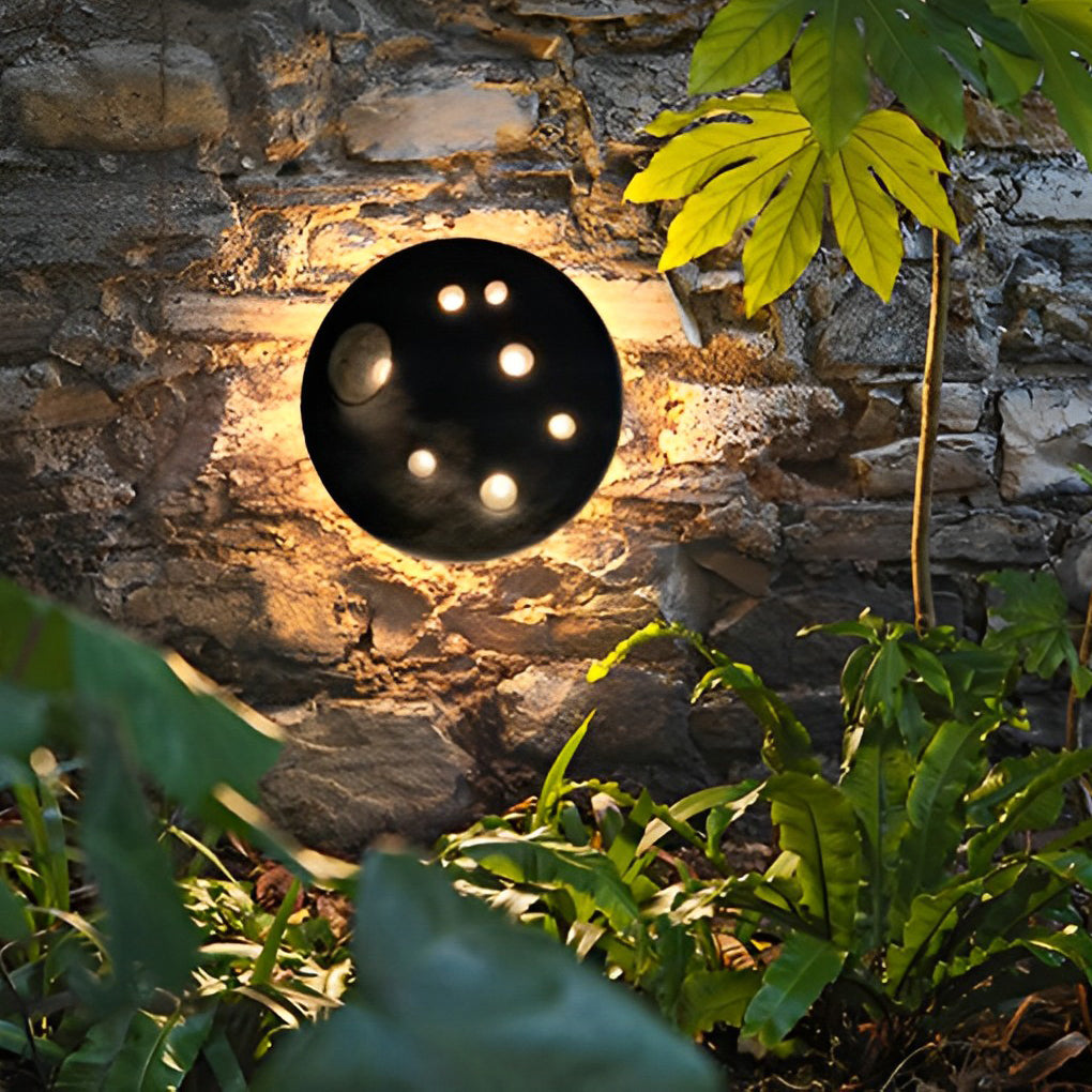 Round Creative Cement Lunar Crater Waterproof LED Outdoor Wall Lamp | Dazuma