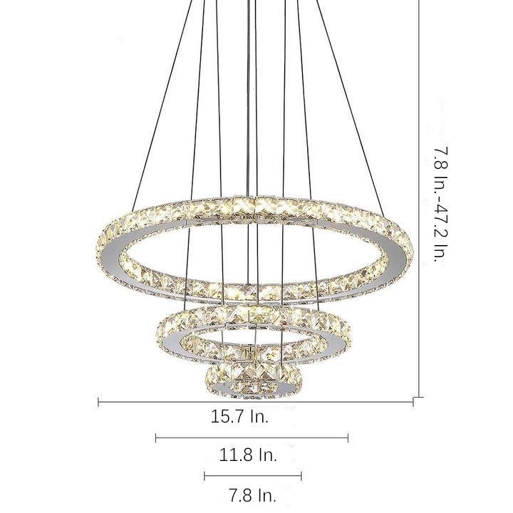3-Ring Adjustable Circles Tiered Crystal Bling Hanging Modern Chandeliers