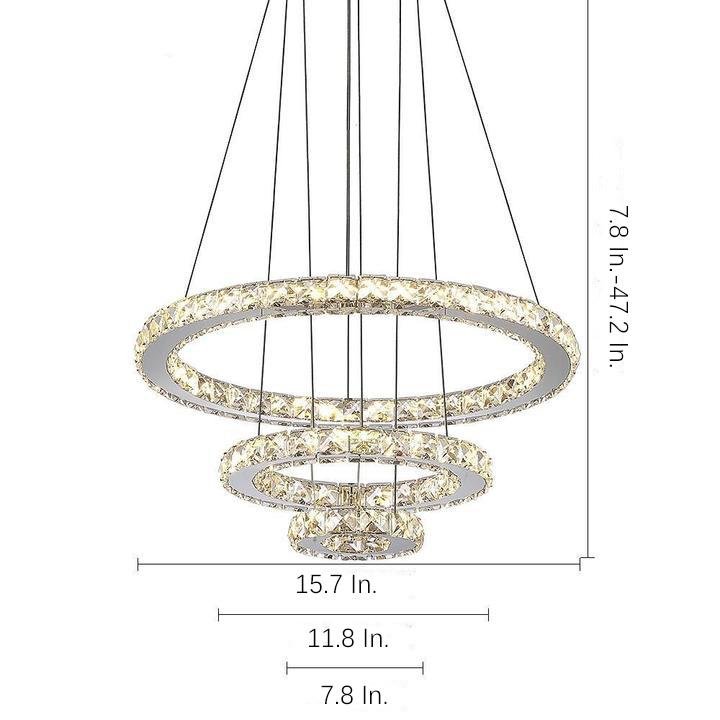 3 - Ring Adjustable Circles Tiered Crystal Bling Hanging Modern Chandeliers