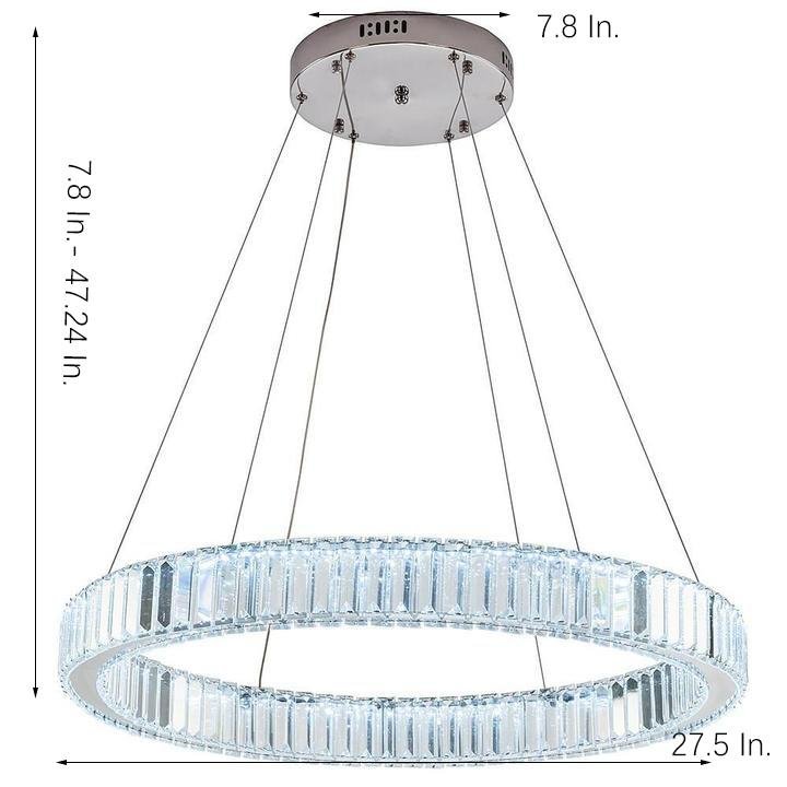 Adjustable Creative Circle Design High Ceiling Chandelier Metal Crystal Light
