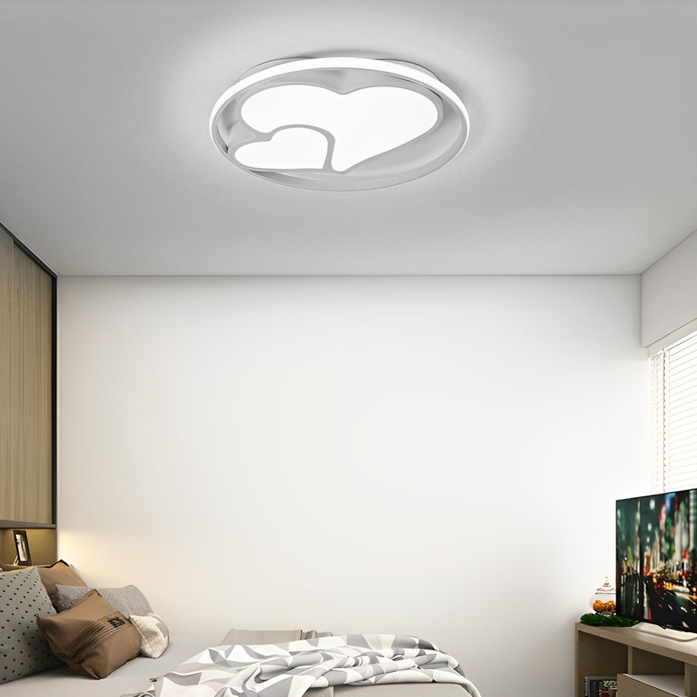 2 Heart Circle Dimmable LED Modern Flush Mount Ceiling Light with Remote