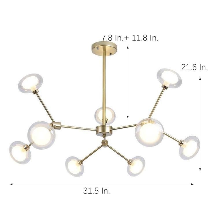 9 - light Glass LED Nordic Sputnik Chandeliers Hanging Ceiling Lights