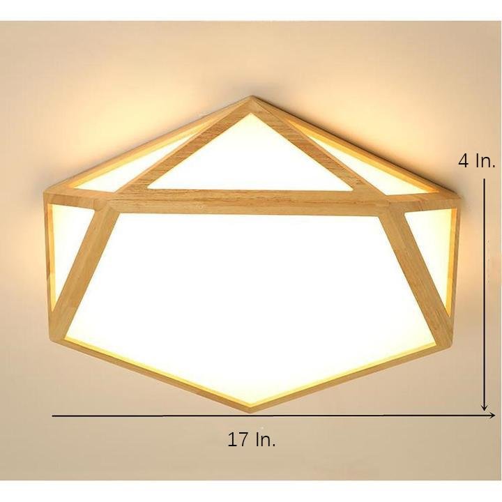 Geometric Shape Rustic Flush Mount Ceiling Light Wood Acrylic LED Light