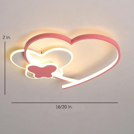 Novelty 2 Hearts Metal Flush Mount Ceiling Light LED Baby Kids Lights for Bedroom
