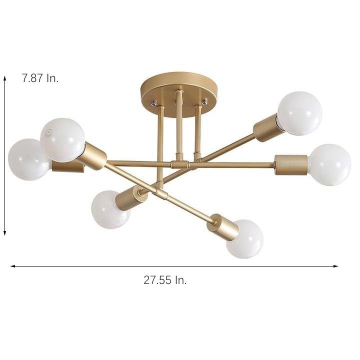 6-Light Globes LED Linear Sputnik Chandelier Modern Semi-Flush Mount Ceiling Light