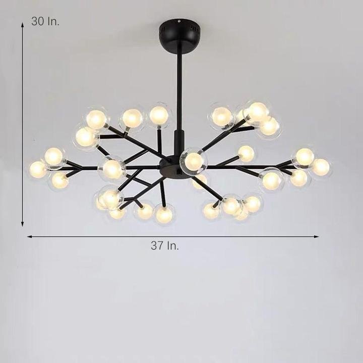 Novelty Iron Chandelier with 30 - Light glass orbs bubble, 33'' Wide, LED Lighting