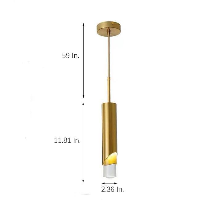 Elongated Slender Cylinder Modern Gold Crystal Column Pendant Lights