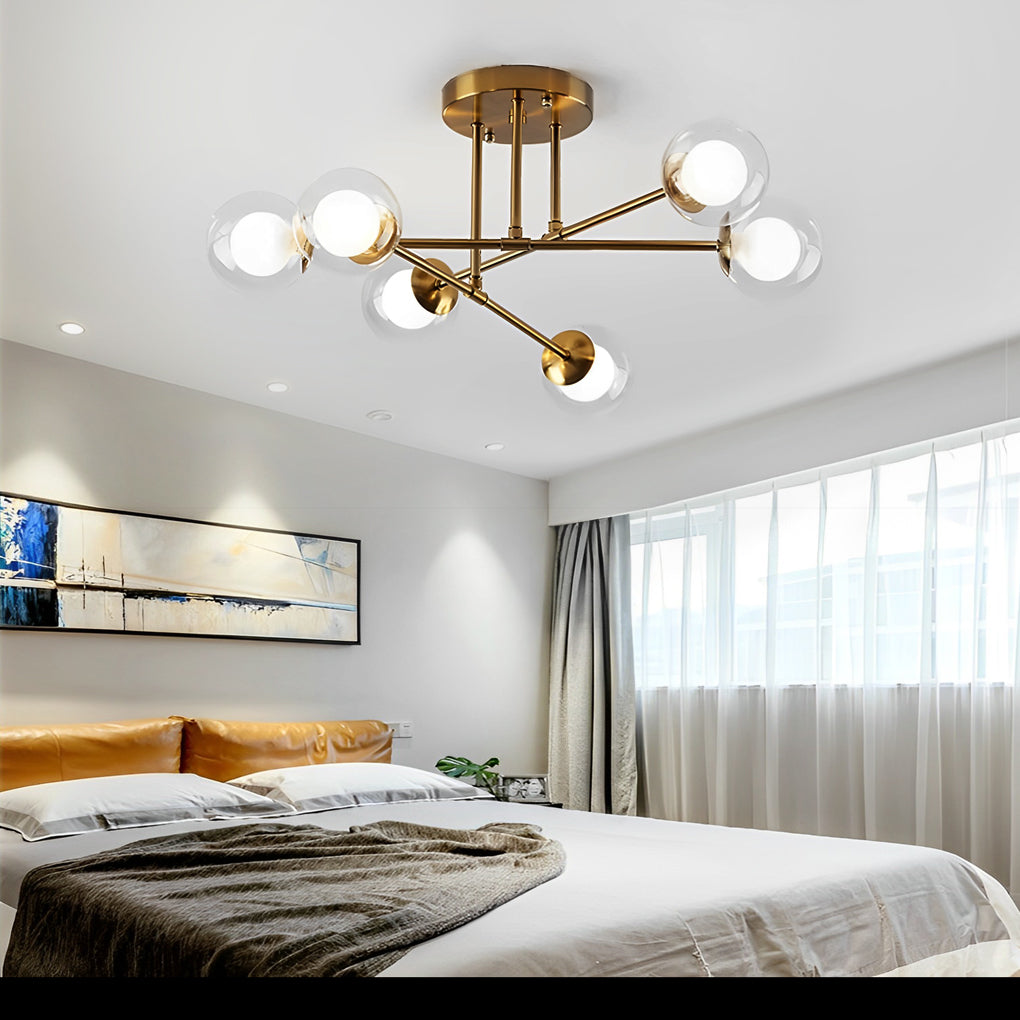6-light Glass Sputnik LED Modern Ceiling Light Hanging Lamp Chandelier