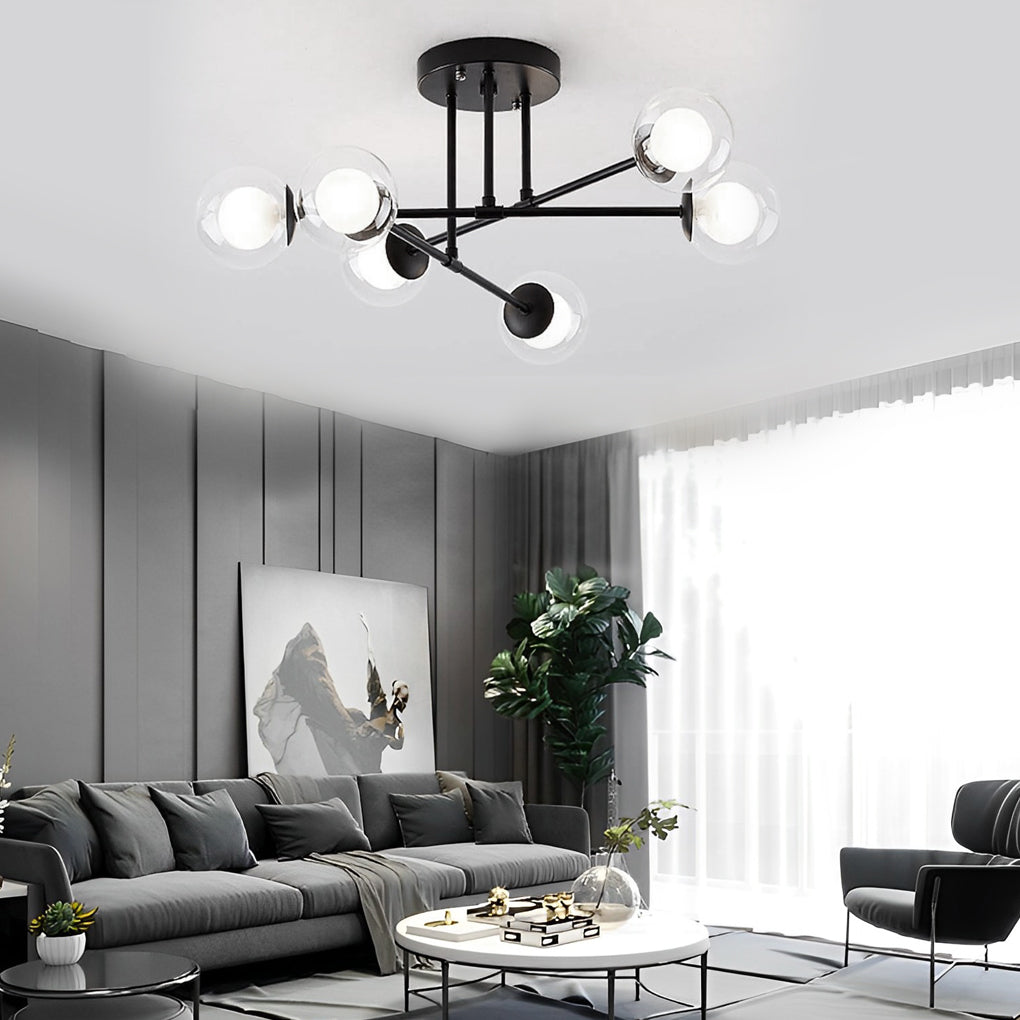 6-light Glass Sputnik LED Modern Ceiling Light Hanging Lamp Chandelier