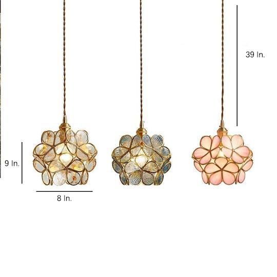 Flower Patterned Modern Glass Copper Pendant Light Kitchen Hanging Pendant Lights