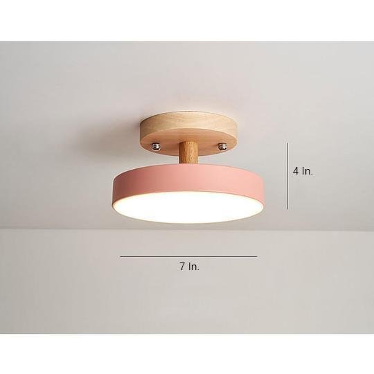 Round Minimalist Drum Flush Mount Light Metal Wood LED Ceiling Light