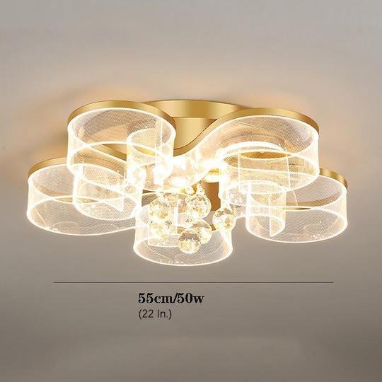 Waved Pattern Flush Mount Ceiling Light Ornate Metal Crystal LED Light
