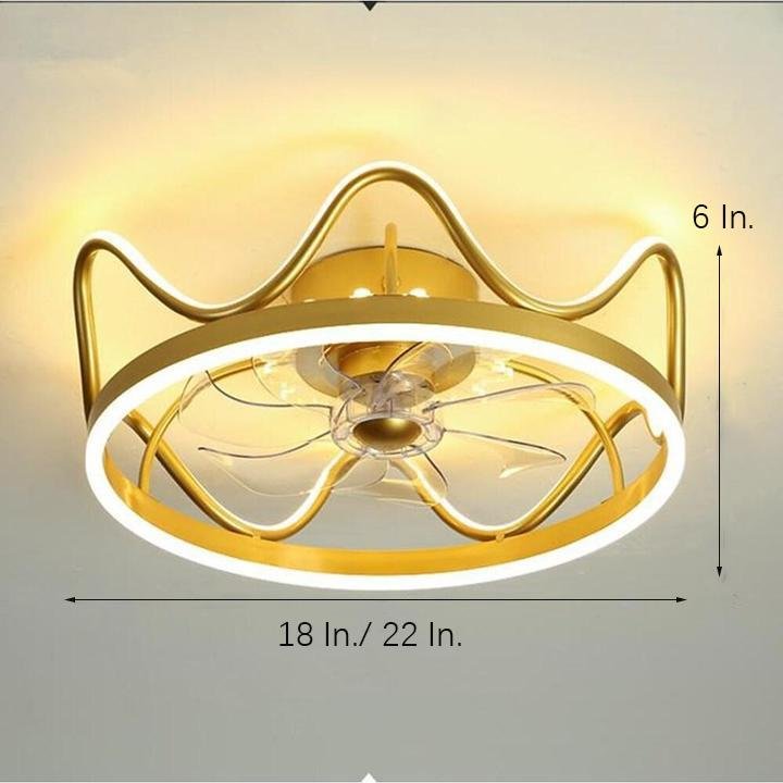 Crown Shapes Gold Black Ceiling Fan with Light