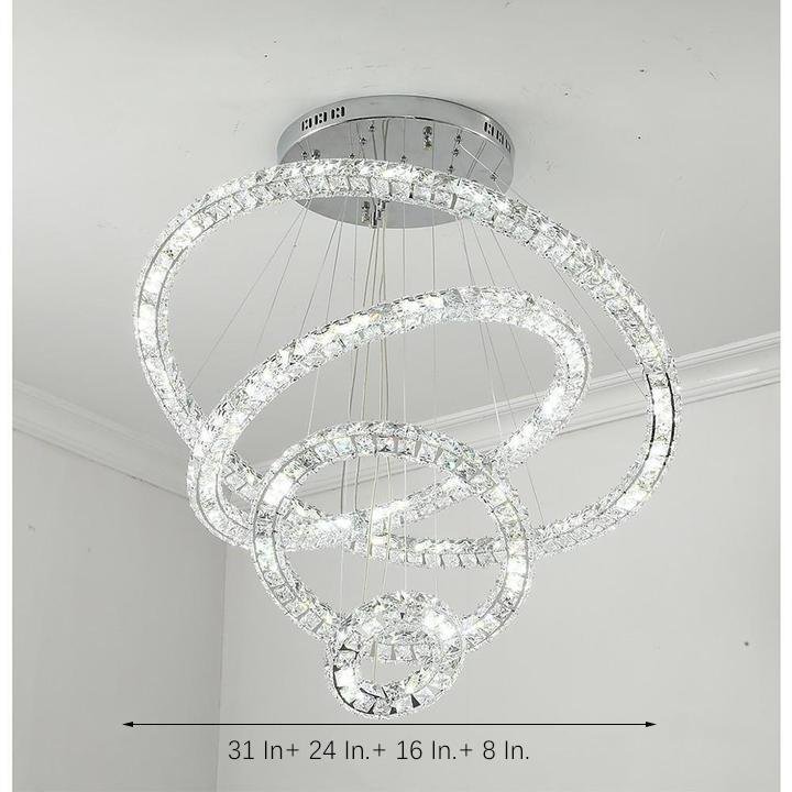 3/4-Light LED Tiered Chandelier LED Crystal Ring Hanging Pendant Light