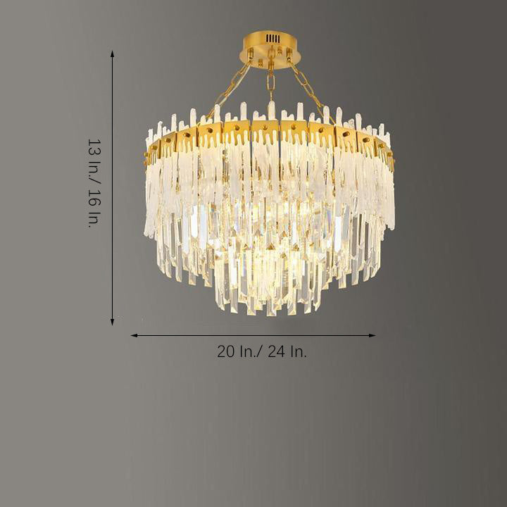 Nordic Style Round Gold Crystal Chandelier: 16” cord, Gold, Neutral Light