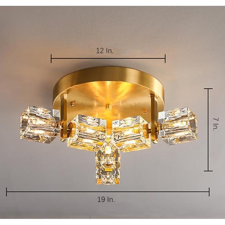 6 Light Unique Crystal Brass Flush Mount Light LED Ceiling Light