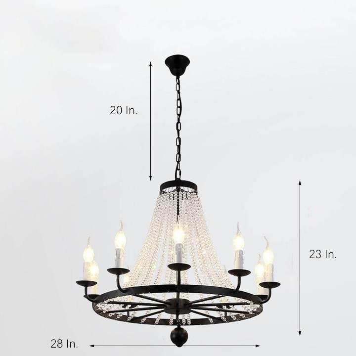 Empire Wagon Wheel Chandelier - 8/10/12 Candle Lights, 20'' Adjustable Chain, Crystal Accents