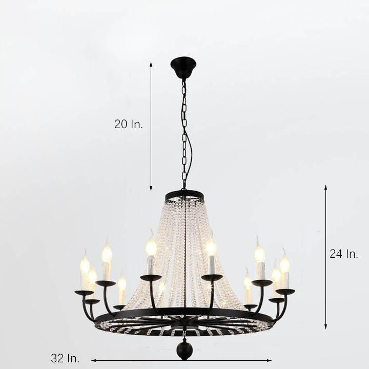 Empire Wagon Wheel Chandelier - 8/10/12 Candle Lights, 20'' Adjustable Chain, Crystal Accents