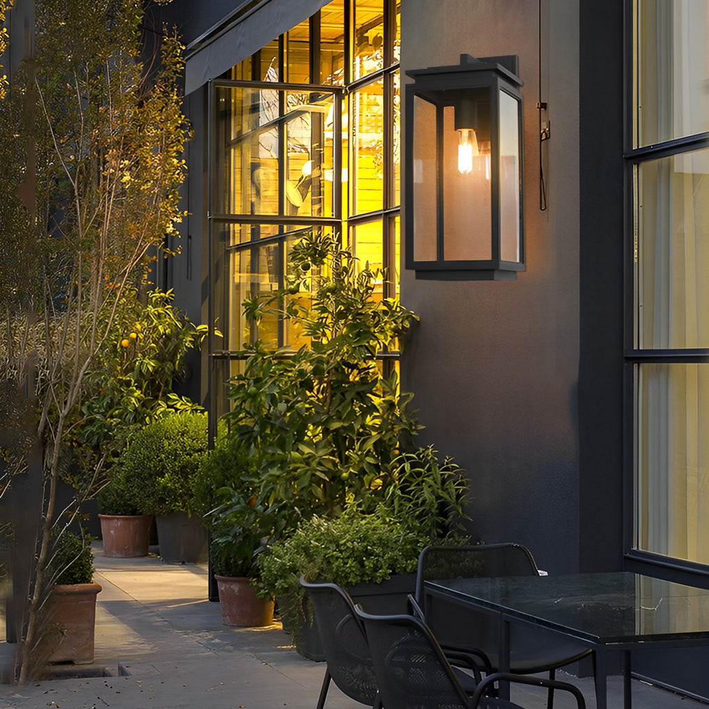 Waterproof Rectangular Glass Black Industrial Outdoor Wall Lamp Exterior Lights | Dazuma